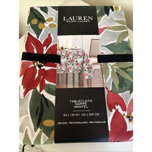 RALPH LAUREN Tablecloth 60x120 Rectangular Vibrant Large Poinsettias